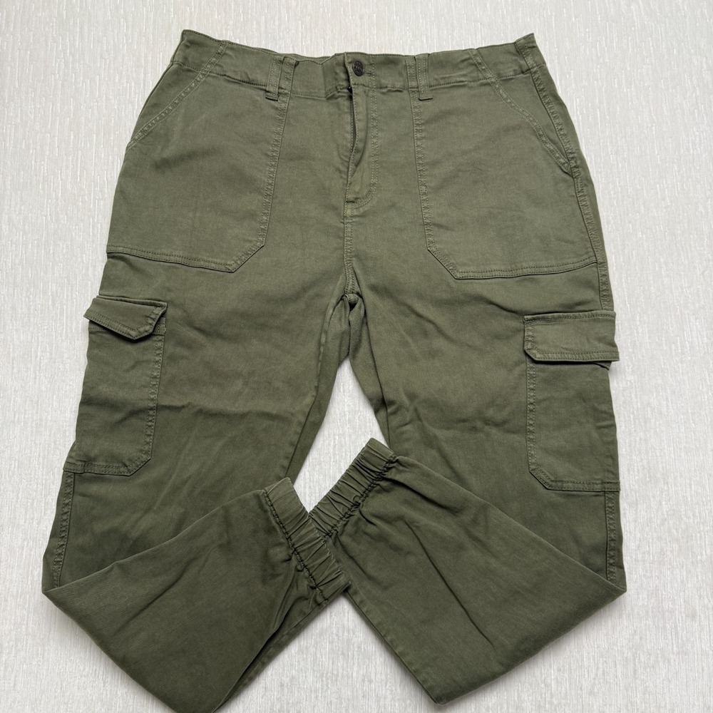 FatFace Jogger Pants Women 12 Khaki Green Cotton High Rise Utility Cargo Pockets